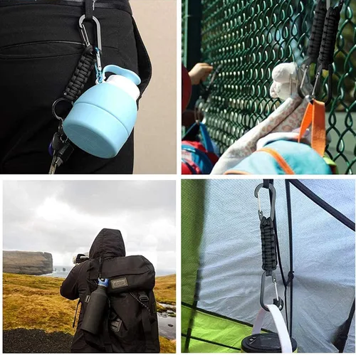 Vista 4 de BRAVESHINE Mosquetón de llavero con clip de paracord, gancho de anillo en D para lanyard, colgador para cochecito, llavero para botella de agua