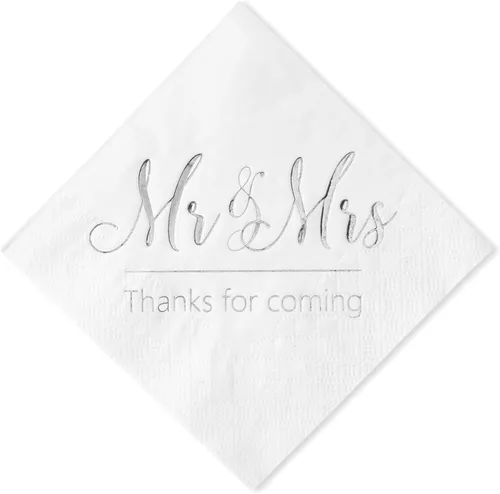Vista 8 de Crisky Servilletas de boda Mr Mrs Bule - Servilletas doradas de postre para boda, ducha, compromiso, fiestas, 100 unidades, 3 capas