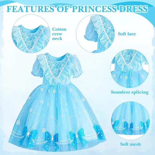Vista 5 de Chuarry Vestido de disfraz de Elsa para niñas, accesorios de disfraz de princesa, para Navidad, cumpleaños, fiesta, cosplay
