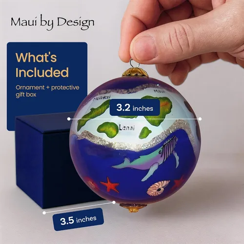 Vista 5 de Adorno coleccionable de cristal pintado a mano de las islas hawaianas con caja de regalo