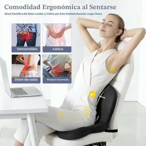 Vista 2 de Cojín de asiento de coche con almohada de apoyo lumbar, cojín de asiento Negro