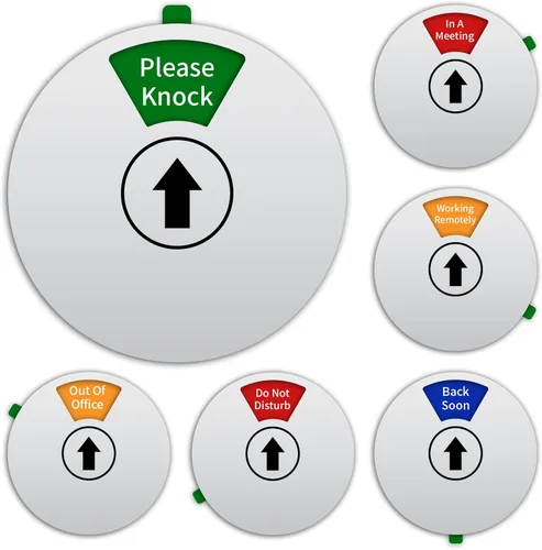 Vista 9 de Señales para Puerta de Oficina, Letrero de "No Molestar/Fuera de la Oficina/Por Favor Llame/En Reunión" en Negro (Negro, 4 Modos)