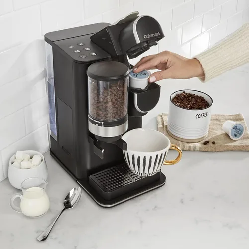 Vista 2 de Cuisinart Cafetera de una sola porción + molinillo de café, depósito extraíble de 48 onzas, filtro de café negro DGB-2 y GTF en tono dorado, cono
