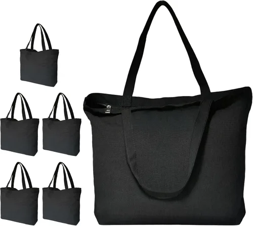 Vista 9 de Koolmox Bolsas de lona con cremallera, paquete de 6 bolsas de algodón de 17 x 14 pulgadas con parte inferior plana, bolsas de compras reutilizables