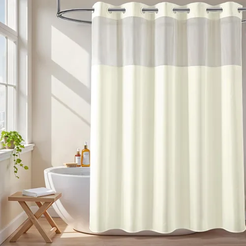 Vista 12 de River Dream Cortina de ducha o forro sin gancho con ventana transparente, no incluye forro ni necesario, repelente al agua, lavable a máquina Beige