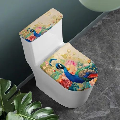 Vista 7 de Flashideas Juego de cubierta para tanque y tapa de inodoro con estampados de patas de perro coloridas - Elástico, se adapta a la mayoría de tanques