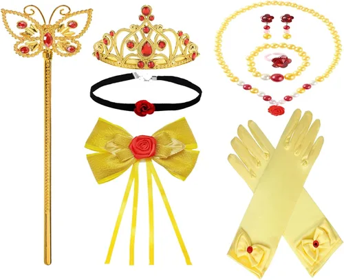 Vista 4 de ZALOORIY Disfraz de princesa de Bella para niñas, con accesorios