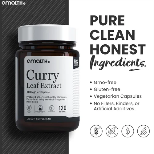 Vista 7 de Amalth Cápsulas de extracto de hoja de curry de 500 mg Cápsulas de suplemento de hoja de curry Extracto de Murraya Koenigii Suplemento a base