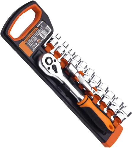 Vista 9 de Edward Tools Pro - Juego de 12 llaves de vaso métricas de 1/2 pulgada, acero cromado resistente, mango de trinquete de liberación rápida Ergo, barra