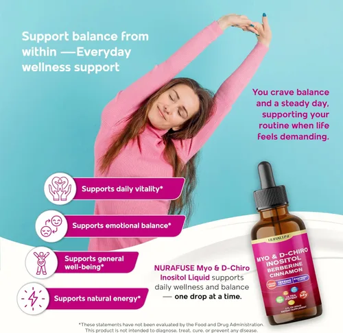 Vista 2 de Liposomal Myo & D-Chiro Inositol, Berberina, Gotas líquidas de canela – 1565 mg por porción, ultra potente, sabor a frambuesa – 2 onzas líquidas