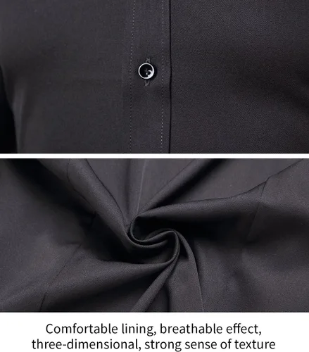 Vista 6 de FLY HAWK Camisas de vestir para hombre, ajuste delgado, manga larga, elástica, fibra de bambú, camisas con botones