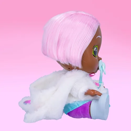 Vista 7 de Cry Babies Dressy Pearly - Muñeca bebé de 12 pulgadas, vestido azul, chaqueta blanca esponjosa con orejas de animales, para niñas y niños de 18