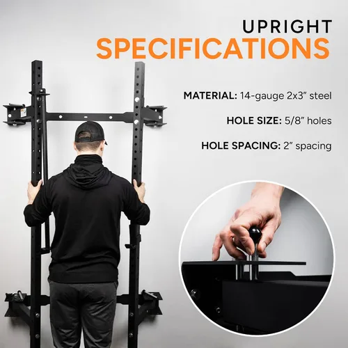 Vista 3 de PRx Performance Soporte plegable para sentadillas de pared, barra de dominadas ajustable resistente, equipo de gimnasio en casa que ahorra espacio