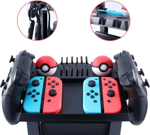 Vista 5 de Soporte de almacenamiento para Nintendo Switch, soporte de almacenamiento para accesorios de Nintendo Switch y 2 controladores Poke Ball Plus