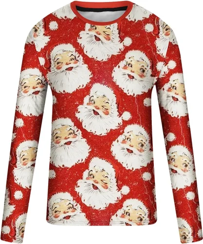 Vista 4 de Muscularfit Divertidas camisas de manga larga de Navidad para hombres 2023 divertidas camisetas gráficas con estampado de muñeco de nieve