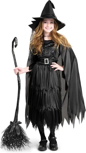 Vista 4 de Disfraz clásico de bruja malvada gótica, bruja negra para Halloween