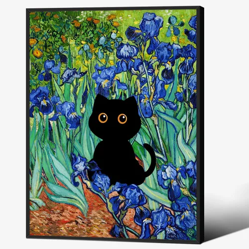 Vista 16 de CAXIYSH Arte de pared de gato negro Monet, póster de lirios acuáticos, vintage, divertido, floral, gato, lienzo, pinturas famosas, impresiones