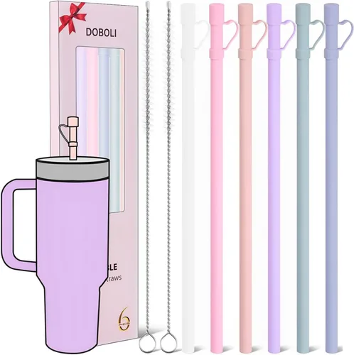 Vista 9 de Doboli Popote de Silicona de Repuesto de 13 Pulgadas de Largo con Cubierta para Popote, Compatible con Vaso Stanley Owala de 40 oz 30 oz, Paquete