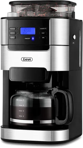 Vista 9 de Gevi Cafetera de goteo de 10 tazas con molinillo integrado, máquina de café combinada de moler y preparar rebabas con pantalla táctil, programable