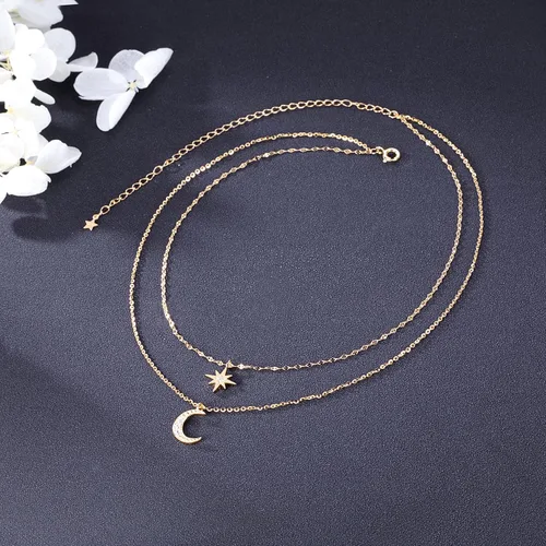 Vista 7 de SLUYNZ Collar de Gargantilla de Cadena de Plata de Ley 925 con Capas, Collar de Estrellas y Lunas para Mujeres, Gargantilla de Cadena de Capas