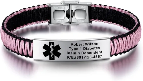 Vista 33 de Pulseras de alerta médica para mujeres Pulseras de identificación médica personalizables para hombres, niñas y niños Pulseras médicas trenzadas