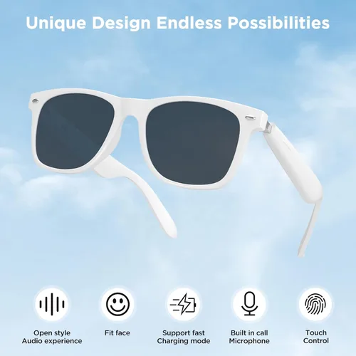 Vista 2 de Lentes inteligentes de audio Bluetooth, control táctil, llamadas manos libres, micrófono y altavoces de sonido de oído abierto, carga magnética