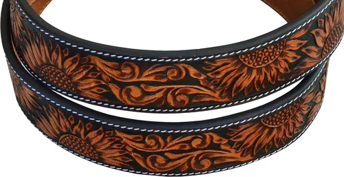 Vista 6 de Western Cuero Genuino Girasol Floral Tooled Casual Jeans Cinturón Con Hebilla Removeable 30AB101