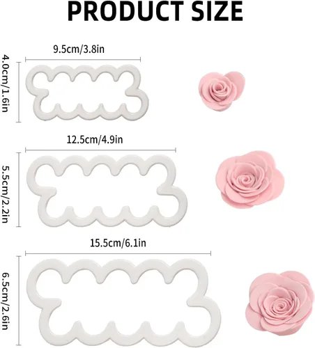 Vista 2 de KALAIEN 3 piezas El clavel más fácil de todos los tiempos cortador de pastel de flores galletas Sugarcraft Fondant decoración émbolo cortador molde