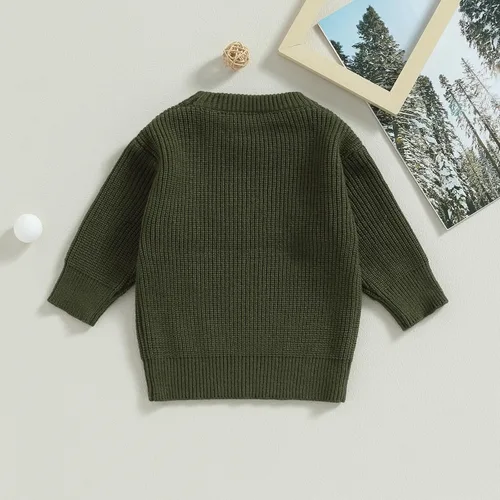 Vista 4 de Suéter de punto para bebé, niña, niño, cálido, con letras bordadas, de manga larga, para otoño e invierno