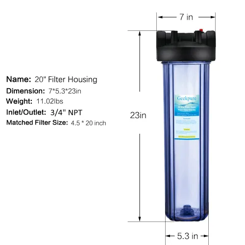 Vista 4 de Geekpure Sistema de filtro de agua de una sola etapa para toda la casa con carcasa transparente de 20 pulgadas-puerto de 3/4 con 4 filtros plisados