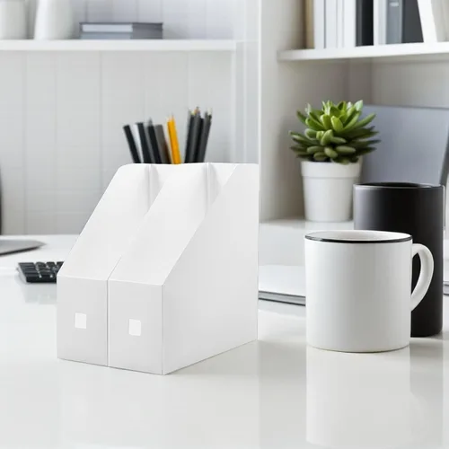 Vista 9 de 2 estantes de almacenamiento de archivos de plástico para organizador de escritorio, blanco, 20 pulgadas
