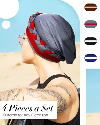 Vista 7 de SATINIOR 4 piezas de turbante africano para mujer, turbante con cuentas