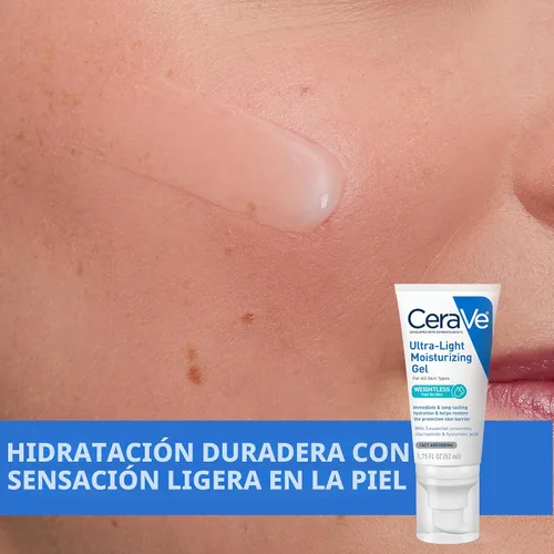 Vista 2 de CeraVe Gel hidratante ultraligero, gel hidratante facial para hombres y mujeres con ceramidas, niacinamida, ácido hialurónico, sin fragancia, sin
