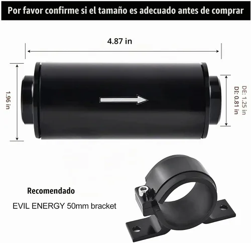 Vista 2 de EVIL ENERGY - Filtro de combustible en línea de 10 micrones, 6AN, 8AN, 10AN, adaptador de aluminio de 1.969 in