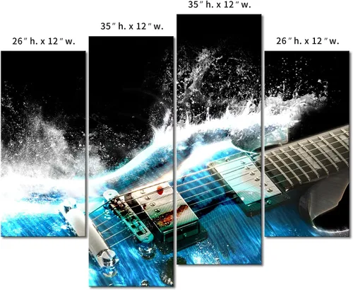 Vista 7 de Guitarra en azul y olas se ve hermosa pintura de arte de pared la imagen impresión en lienzo imágenes musicales para decoración del hogar regalo