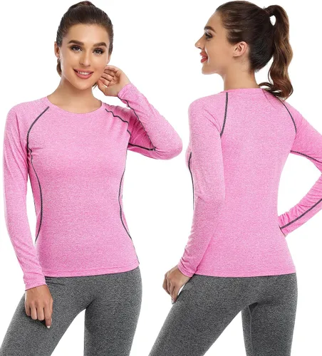 Vista 4 de Camiseta de manga larga para mujer que absorbe la humedad, camiseta de entrenamiento de manga larga para mujer, ajuste seco, yoga, atletismo