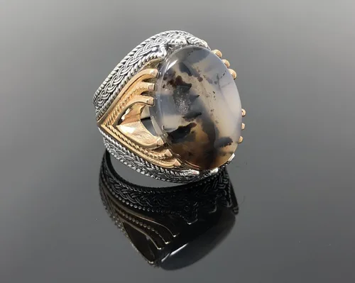 Vista 4 de KAR Rare Find 925K Anillo de plata esterlina Yemeni Agate Aqeeq para hombre P5C
