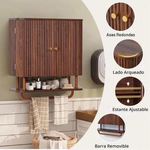Vista 4 de Gabinete de baño montado en la pared acanalada de 24" W con Nogal