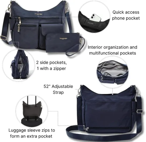Vista 86 de Baggallini Modern Everywhere Crossbody Women 11x9x4.5 RFID Hobo Bag