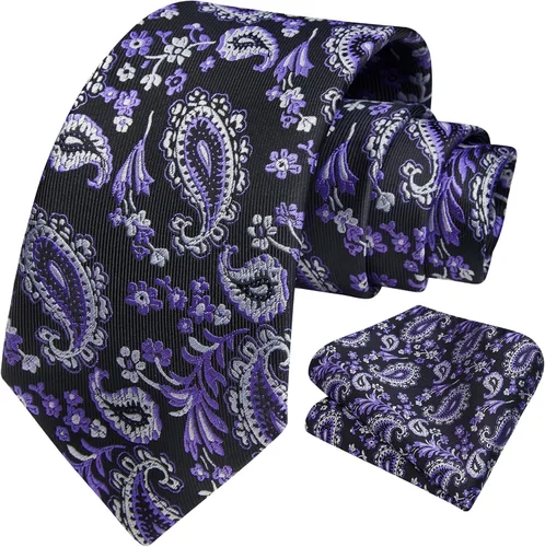 Vista 148 de HISDERN Corbatas para hombre, corbata de cachemira y bolsillo cuadrado tejido clásico floral para hombre, corbata de fiesta de boda