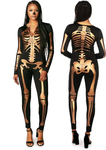 Vista 8 de Tipsy Elves Form Fitting & Flattering Skeleton Bodysuit for Halloween - Women's Skeleton Costume