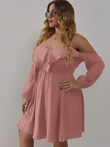 Vista 4 de WDIRARA Vestido acampanado con hombros descubiertos y mangas obispas, talla grande, para mujer