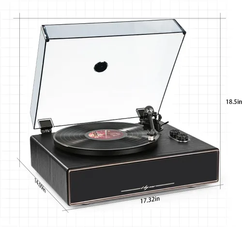 Vista 8 de 1 BY ONE High Fidelity All-in-One Record Player, Vinyl Turntable Negro