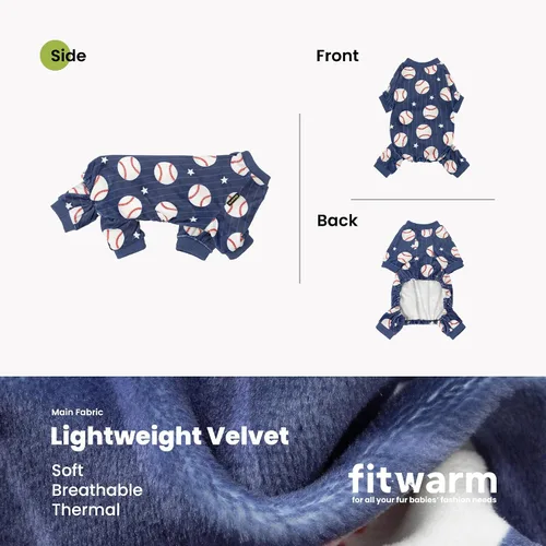 Vista 6 de Fitwarm Pijama de béisbol de forro polar para perro, ropa acogedora de invierno para perros pequeños, niños y niñas, mameluco divertido