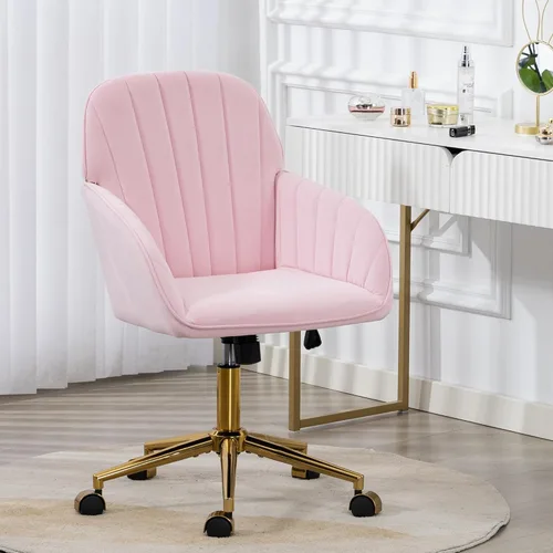 Vista 9 de Silla de tocador de terciopelo con ruedas y base dorada, 330 libras Beige