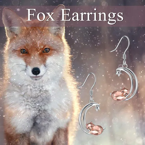 Vista 6 de Aretes de plata de ley con diseño de zorrorana para mujer diseño de zorrorana y luna