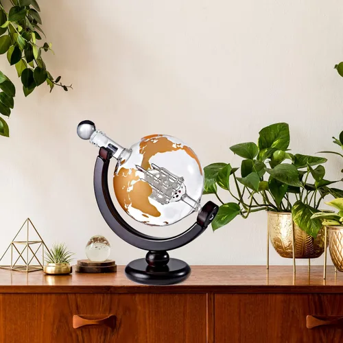 Vista 7 de Juego de regalo de globo de whisky, bandeja de base rica, dispensador de whisky dorado, tapón hermético para vino, bourbon, brandy, jugo, agua