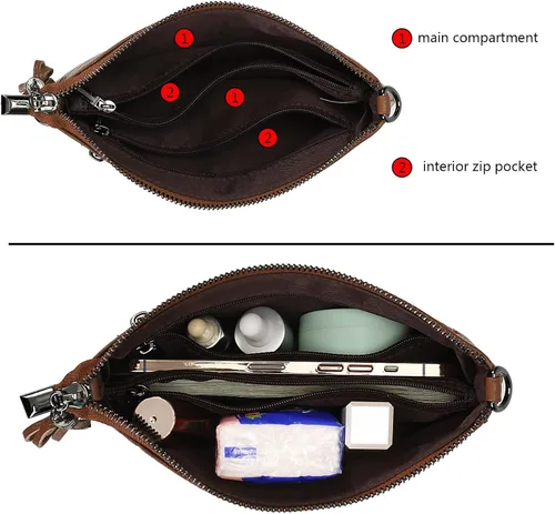 Vista 3 de Uromee Cartera de mano para mujer, de piel auténtica, con cadena de hombro desmontable