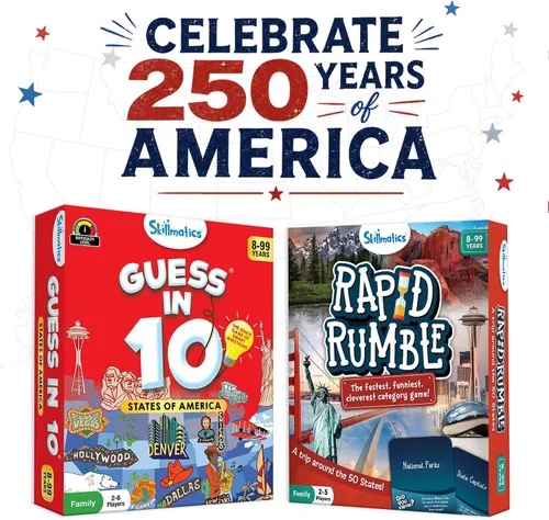 Vista 2 de Skillmatics Guess in 10 - Estados de América, juego de geografía, regalo para niños Educational Cards, History Trivia, Family Game Night, Travel