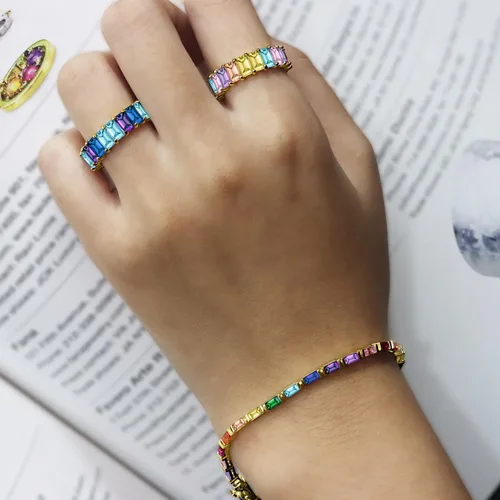 Vista 2 de AFFY Pulsera de tenis de piedras preciosas multicolor chapada en oro blanco de 14 quilates, regalo de Navidad para ella